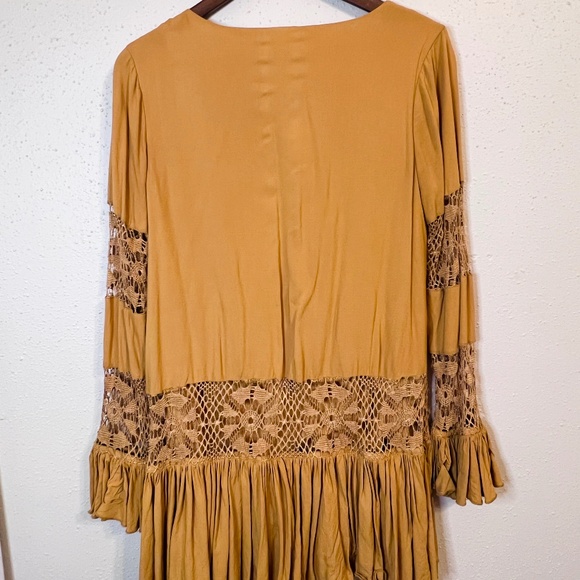 Revolve x Tularosa Boho Lace Ruffle Tiered Berkley Saffron Mini Dress - Picture 7 of 9